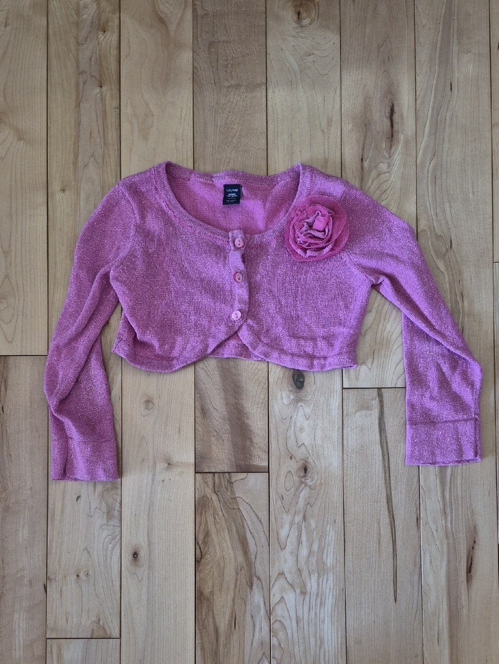 Girls Size 2 GAP Pink Flower Appliquรฉ Cropped Cardigan